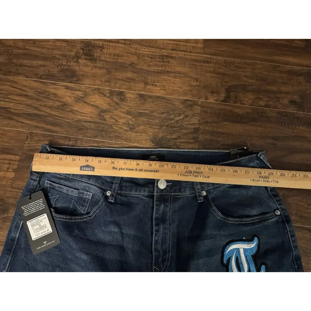 True Religion Bobby Applique Relaxed Baggy Jeans 36x32 Medium Blaze Wash NWT